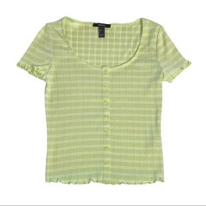 Forever 21 lime green fitted/ribbed tee with white stripes & buttons down front!